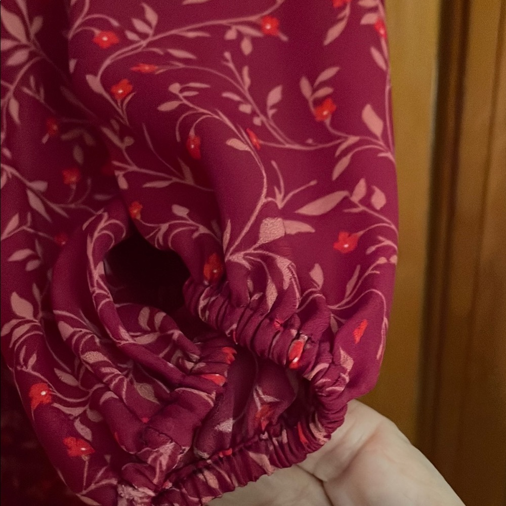 Old Navy Red Long Sleeve With Small Ruffle Neckline and Tie - Picture 4 of 5